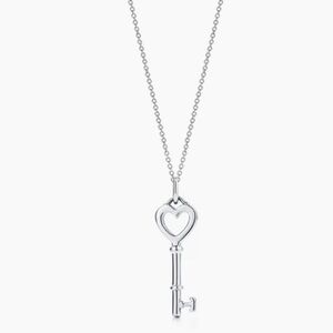 Tiffany & Co. Heart Key Pendant Sterling Silver Necklace 24 inch chain